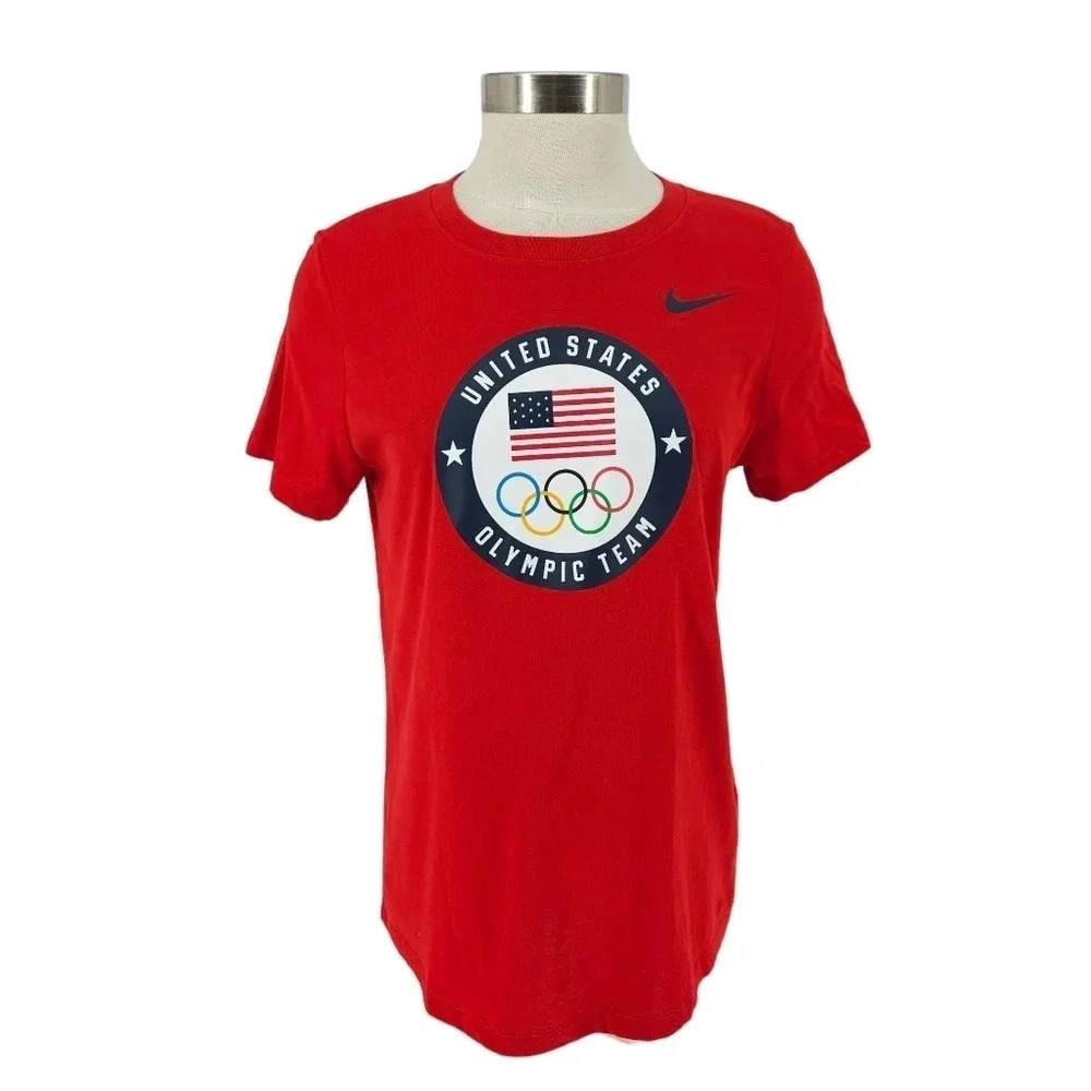 The Nike Tee Shirt Red USA Olympic Logo Dri Fit Short Sleeve Top